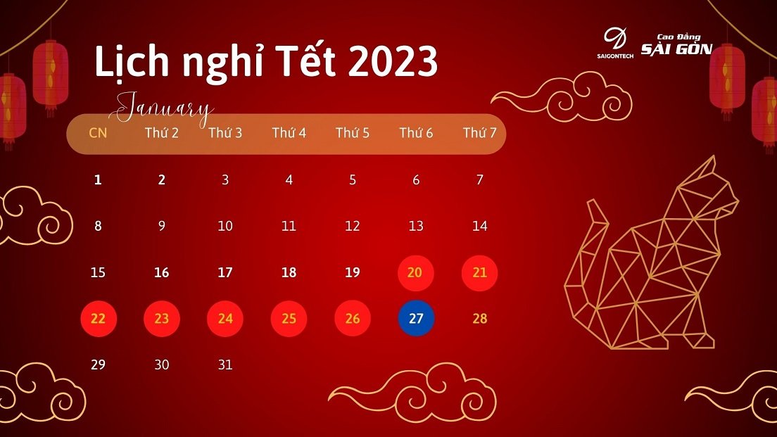 Trường Cao đẳng Sài Gòn thông báo lịch nghỉ Tết Âm lịch 2023